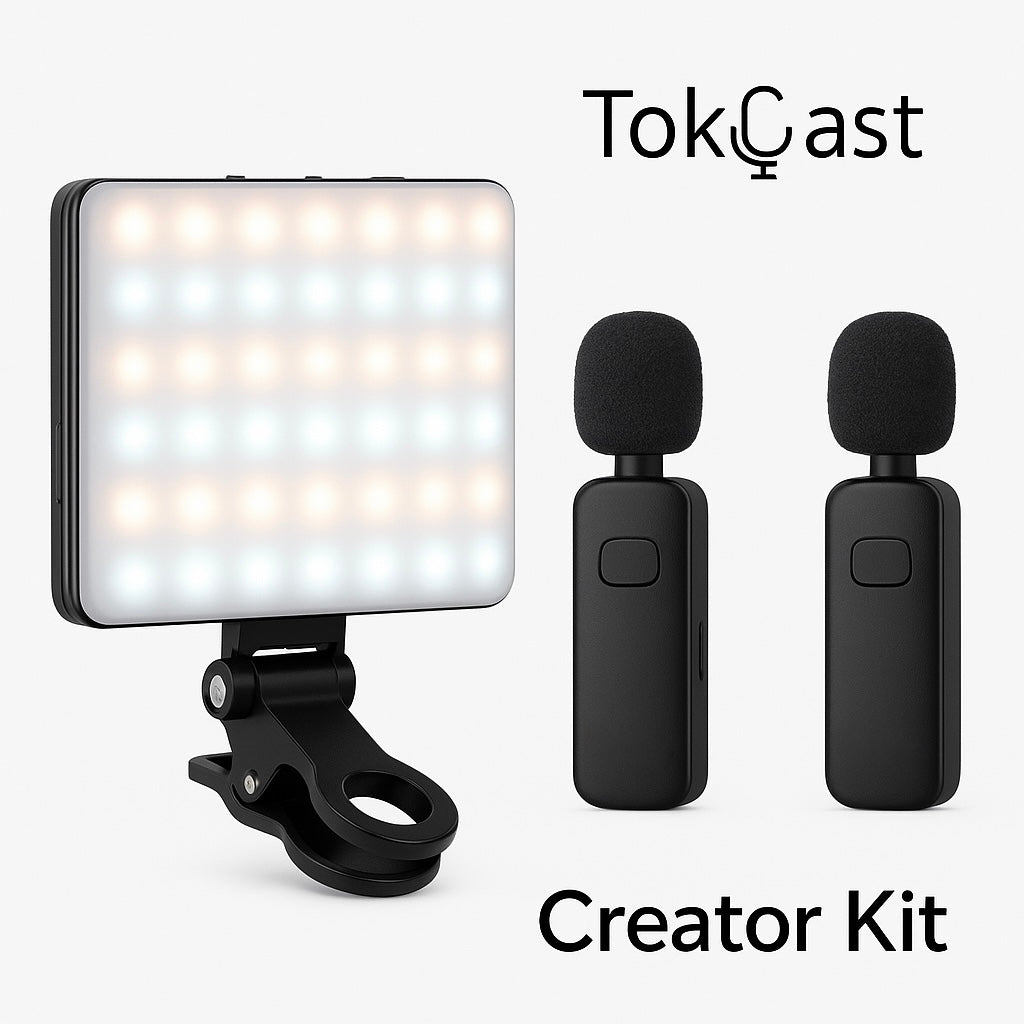 TokCast Creator Kit – Micrófonos inalámbricos + Foco LED RGB