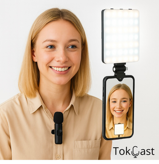 TokCast Creator Kit – Micrófonos inalámbricos + Foco LED RGB