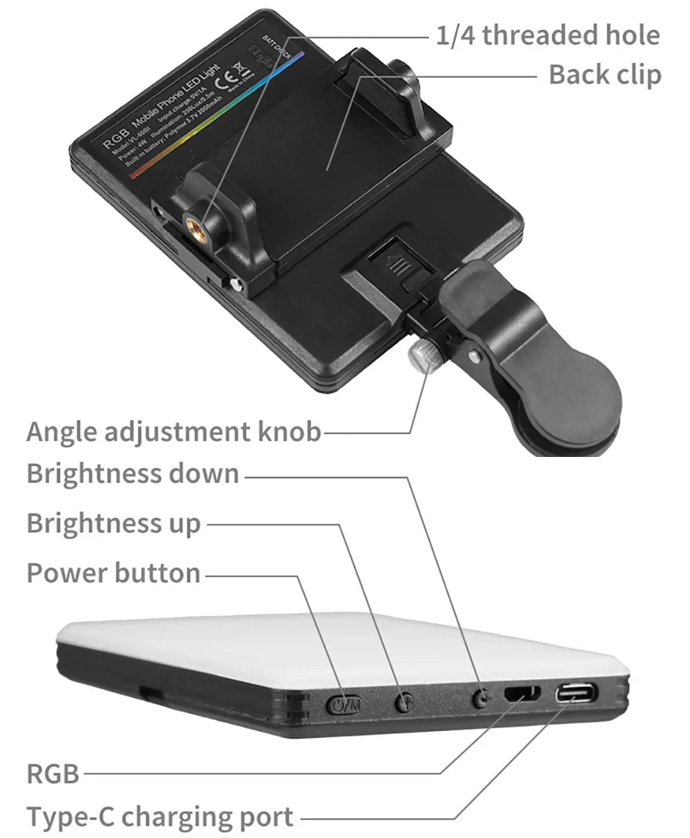 TokCast LED Pro – Foco LED RGB portátil para móvil, cámara y PC